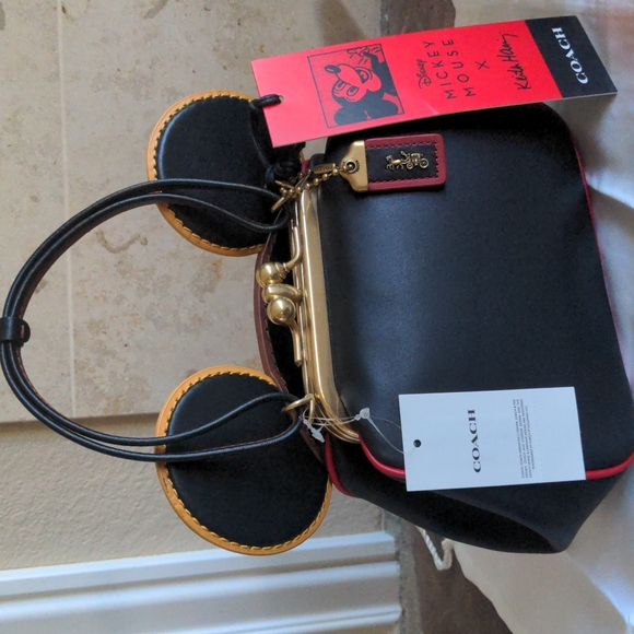 Coach Handbags - NWT Black Leather Coach Designer Mickey Mouse Keith Haring Disney Crossbody Bag